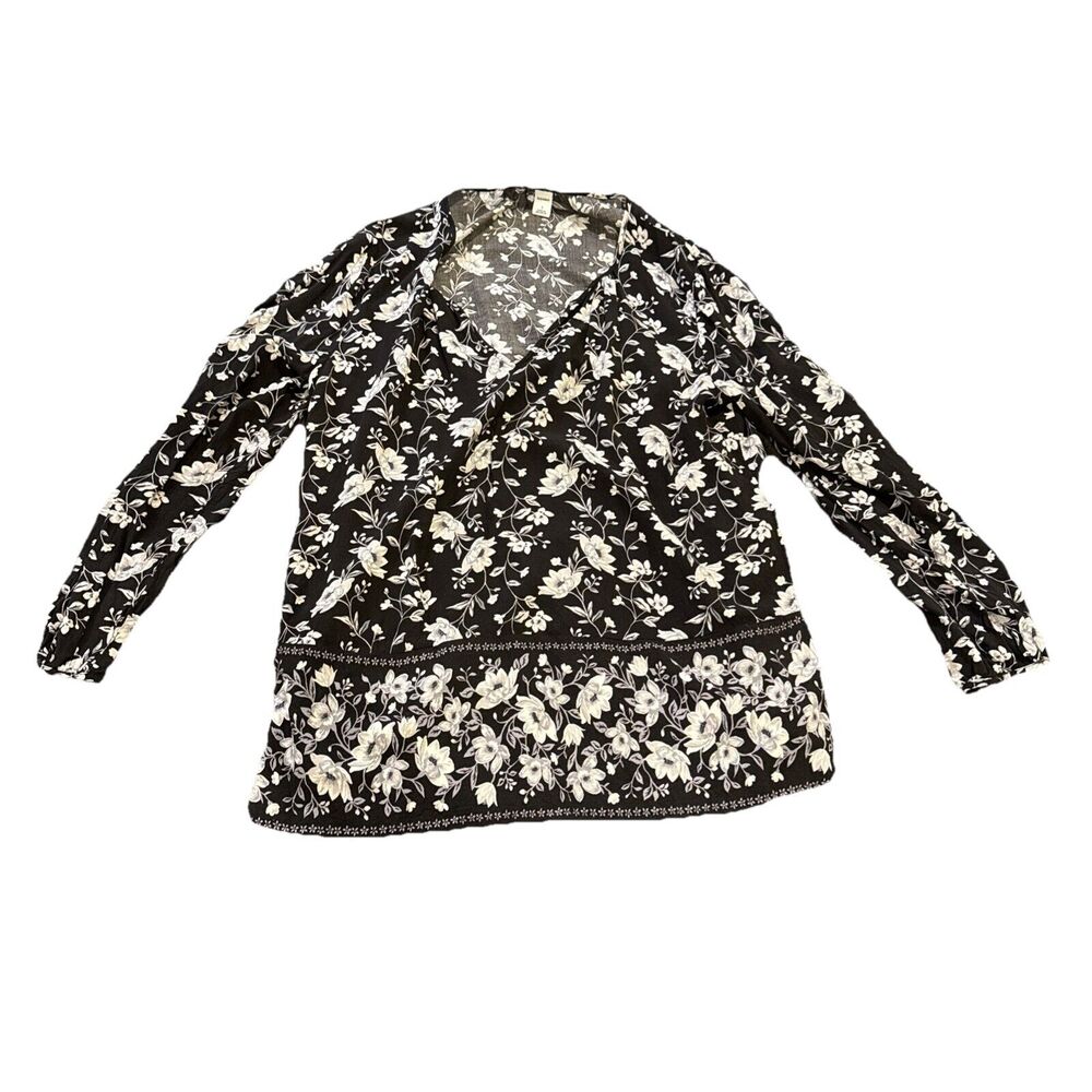 Women's Old Navy 100%Rayon Black Ivory Boho & Festival Soft Flowy Blouse size L - Picture 2 of 7